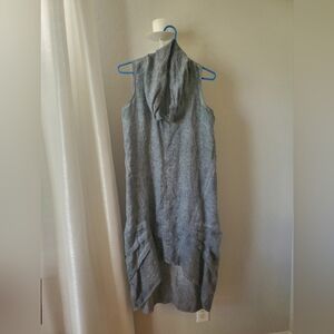 100% Linen Athena Marie Sleeveless Midi Dress, Gray Size Small S With Cowl Neck